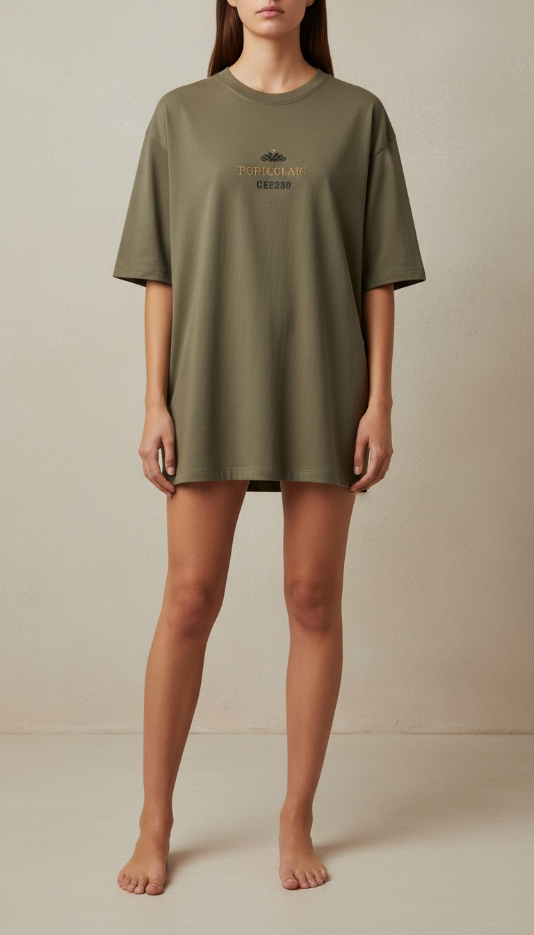 Oversized Performance T-Shirt in Olive Umber with Heritage Motif